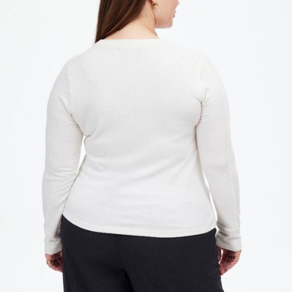 Madewell Ribbed Crewneck Long-Sleeve Tee WMNS S Heather Cream Stretchy Pullover - Picture 2 of 9